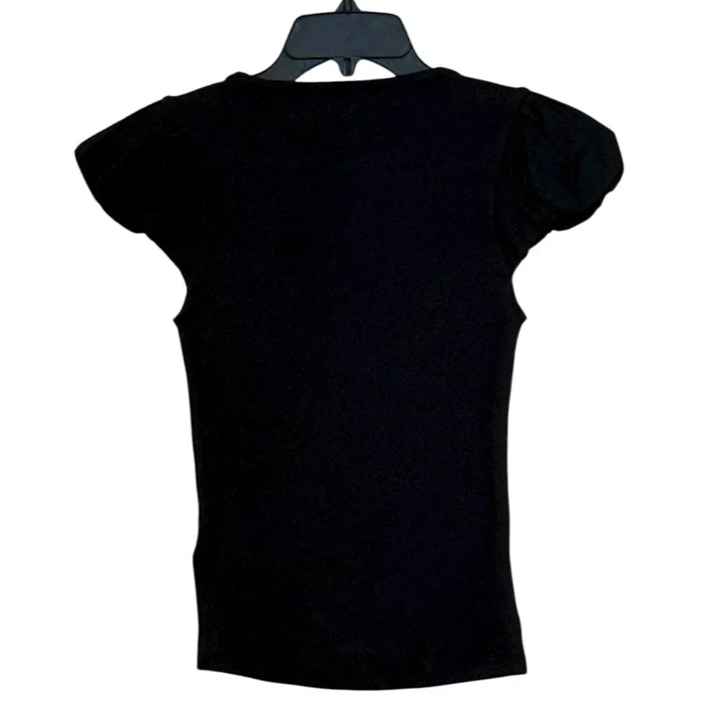 J. Crew Women's Vintage Rib Bubble Sleeve Tee Black Stretch XXS NWT